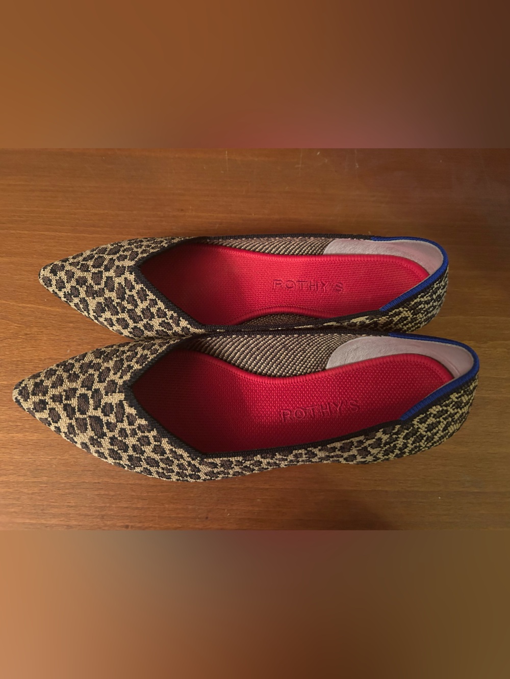 Rothy's Leopard-Print Pointed Ballet Flats in Beige and Black with Red Insole